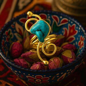 🆕️Turkish Artisan 18K Gold Plated Brass Adjustable Turquoise Cocktail Ring